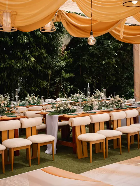 Ceremony seating with styled backdrop