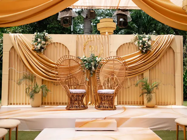 Wide view of decorated event venue