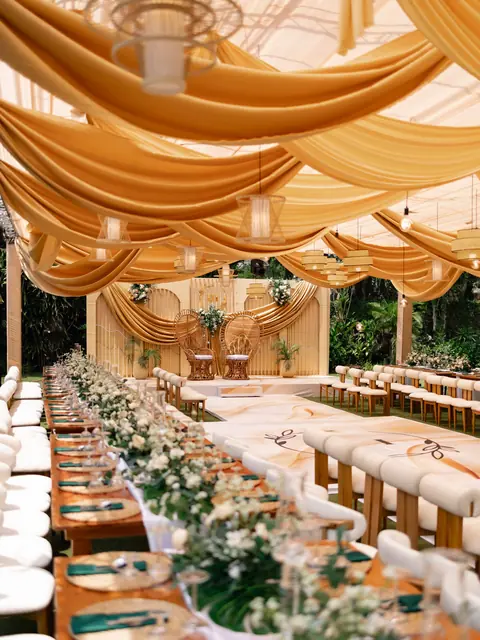 Aisle and entrance styling at an outdoor wedding
